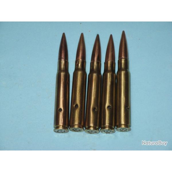 Lot de cinq cartouches de 7,92 mm Mauser 2me GM. Totalement dmilitarises.