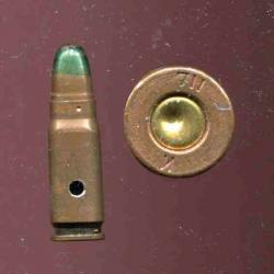7.62 Tokarev - RARE traçante pointe verte étui acier cuivré - URSS - Période Guerre Froide
