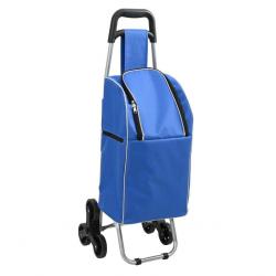 Chariot de courses bleu en acier avec grimpeur d'escaliers - 38L, idéal pour marché et camping