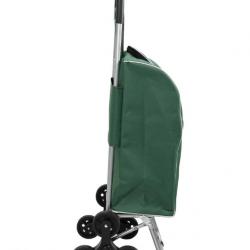Chariot de courses vert en acier avec grimpeur d'escaliers - 38L, idéal pour marché et camping