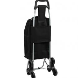 Chariot de courses noir en acier avec grimpeur d'escaliers - 38L, idéal pour marché et camping