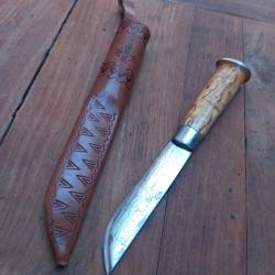 Couteau PUUKKO FINLANDAIS J.MARTTIINI LAPINLEUKU avec Fourreau en cuir Manche en Bois