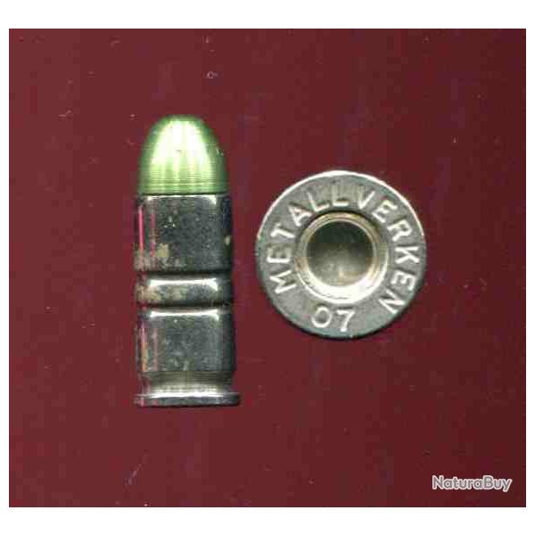 9 mm Browning Long - RARE inerte de manipulation militaire sudoise - marqage : METALLWERKEN 07