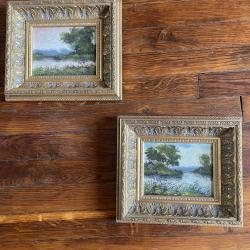 Paire petits tableaux paysages d'étangs