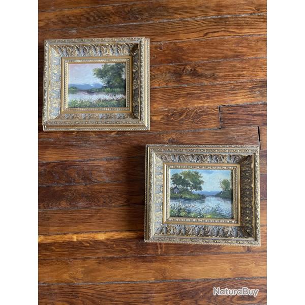 Paire petits tableaux paysages d'tangs