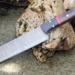 Couteau De Cuisine Santoku Lame Acier Damas 256 Couches Manche Bois/Micarta Fabrication Artisanale