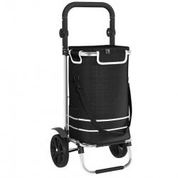 Chariot de course pliable noir 40L - Idéal pour femmes actives en ville, voyages et camping