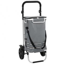 Chariot de courses gris 40L avec roues et poignée réglable - Pratique pour camping et voyages