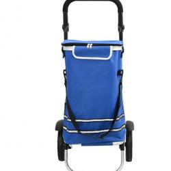 Chariot de course pliable bleu 40L avec poignée réglable et roues robustes - Idéal pour voyages