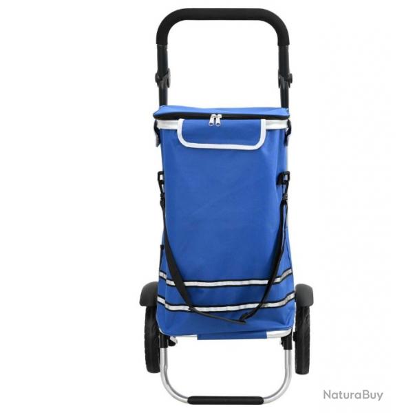 Chariot de course pliable bleu 40L avec poigne rglable et roues robustes - Idal pour voyages