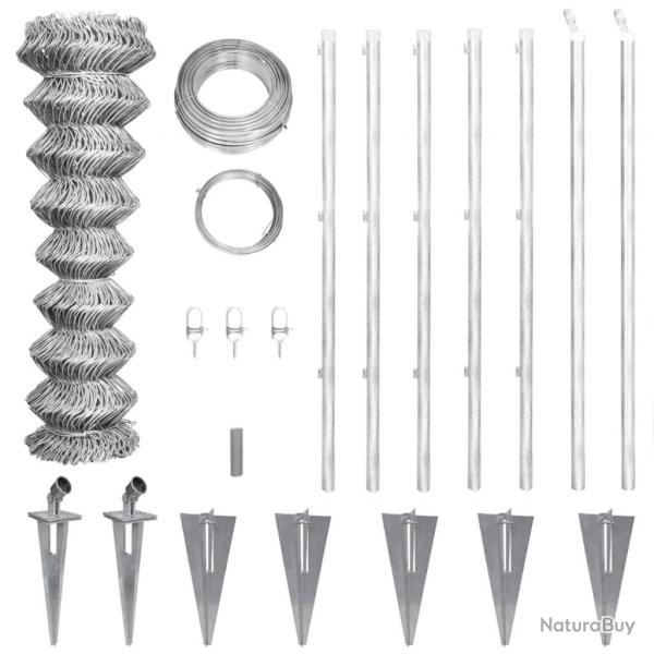 Clture  mailles losanges et poteaux acier galvanis 15x1,25m