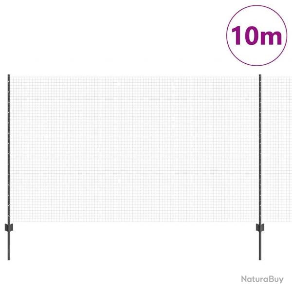 Clture en Fil Soud avec 10 Poteaux Gris 1.4x10 m Acier