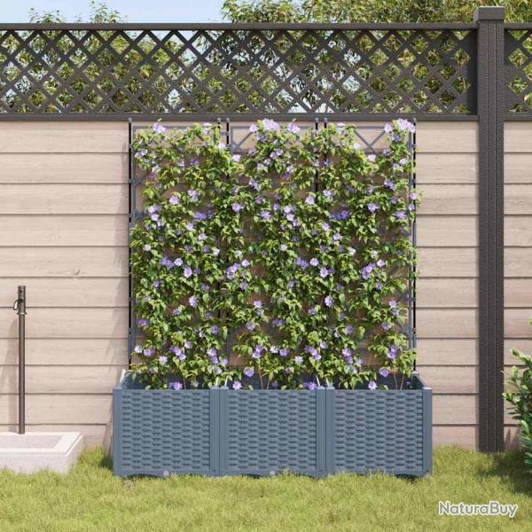 Jardinire de jardin avec treillis 3 pcs gris clair 120x40x143 cm