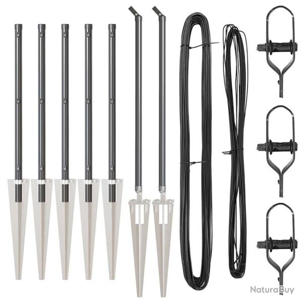 Set de poteaux de clture 7 pcs Gris 32mm 160 cm Acier