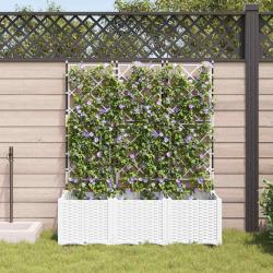 Jardinière avec treillis 3 pcs blanche 120x40x143 cm