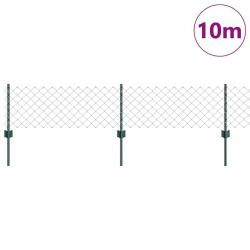 Clôture en maillons de chaîne avec 10 poteaux verts 0.4 x 10 m en acier