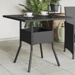 Table de jardin dessus en verre noir 80x80x75 cm résine tressée