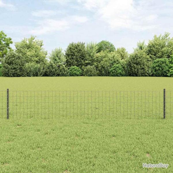 Clture Euro avec 11 Poteaux Gris 0.4x25 m Acier