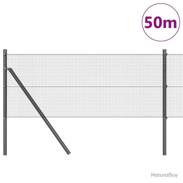 Clture en fil soud avec 13 poteaux Gris 0,5x50 m Acier