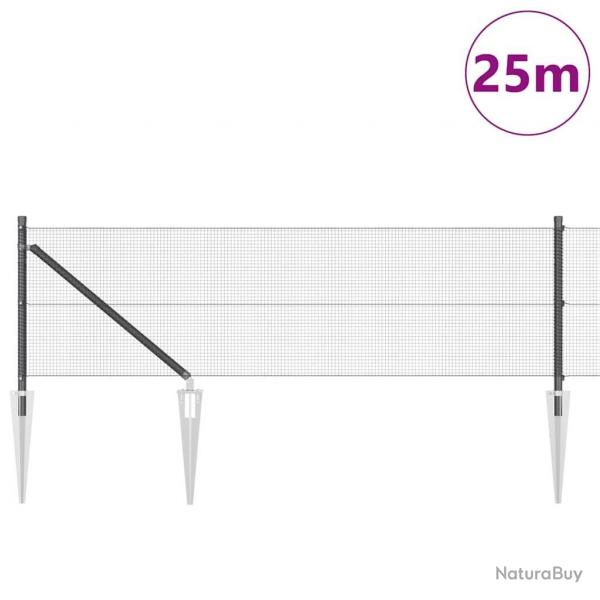 Clture en fil soud avec 13 piquets en mtal gris 0.8x25 m