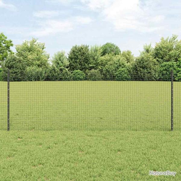 Clture en fil soud avec 22 poteaux U gris 0.8x50 m en acier