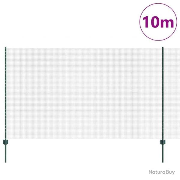 Clture en fil soud avec 5 poteaux en U Vert 1,4x10 m Acier