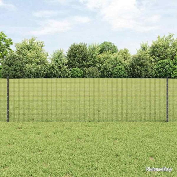 Clture en Fil Soud avec 11 Poteaux en U Gris 0.6x25 m Acier