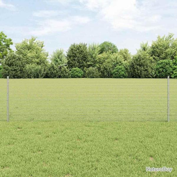 Clture en fil soud avec 11 poteaux en U Argent 0.6x25 m Acier