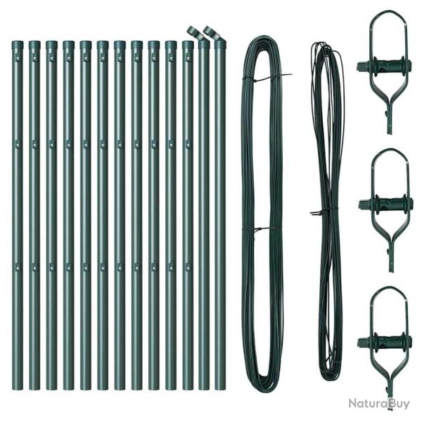 Pieux de clture 13 pcs Vert 32mm 160 cm Mtal
