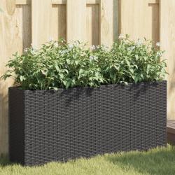 Jardinière avec 2 pots noir 90x20x40 cm résine tressée