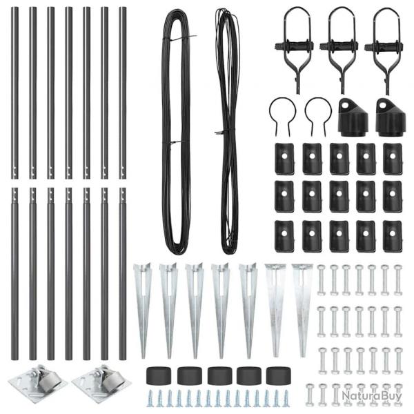 Set de poteaux de clture 7 pcs Gris 32mm 160 cm Mtal