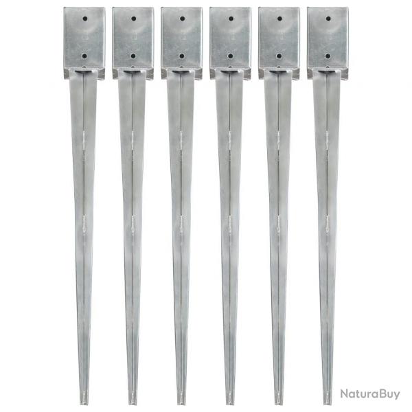 Piquets au sol 6 pcs Argent 9x9x90 cm Acier galvanis