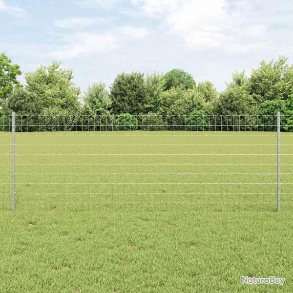 Clture Euro avec 5 poteaux U Argent 0,8x10 m Acier