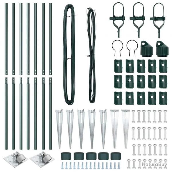 Set de Poteaux de Clture avec Piques 7 pcs Vert 32mm 160 cm