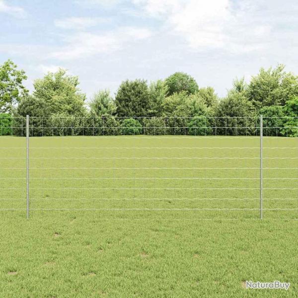 Clture Euro avec 10 Poteaux Argent 1x10 m Acier