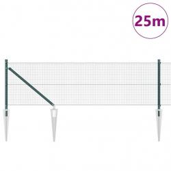 Clôture en Fil Soudé avec 13 Poteaux en Pointe Vert 0.6x25 m Acier