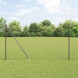 Clôture Euro avec 7 poteaux pointus 1,5 x 10 m en acier galvanisé gris