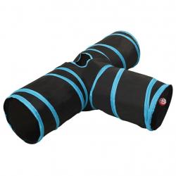 Tunnel pour chats à 3 voies Noir et bleu 90 cm Polyester