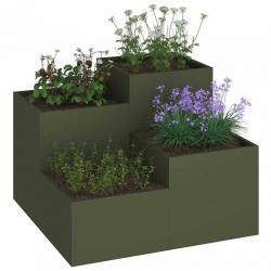 Bac de jardin 100x100x60 cm Vert olive Acier