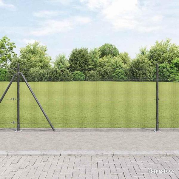 Clture en Fil Soud avec 13 Poteaux  Bride Gris 1x50 m Acier