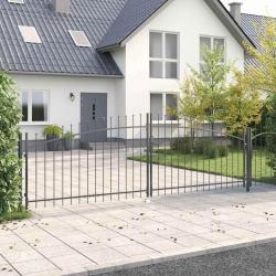 Portail de jardin avec pointe en lance, battant double gris 125x400 cm en acier.