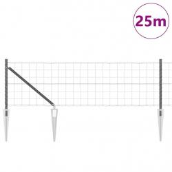Clôture Euro avec 13 poteaux de piquet 0,6 x 25 m en acier galvanisé gris