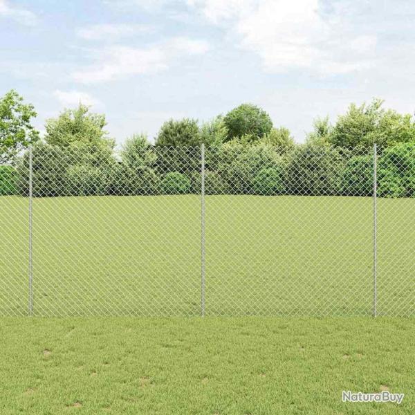 Clture en chane avec 20 poteaux U Argent 1,6x10 m Acier