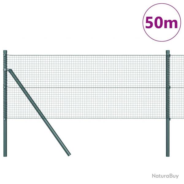Clture en fil soud avec 13 Poteaux Vert 0.4x50 m Acier