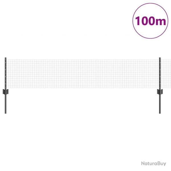 Clture en fil soud avec 44 poteaux en U gris 0.4x100 m en acier