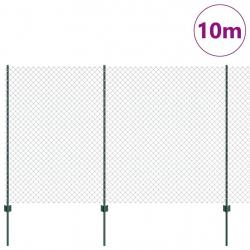 Clôture en Maillon de Chaîne avec 10 Poteaux en U Vert 1.5x10 m Acier