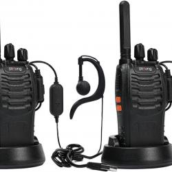 Lot de 2 Talkie-Walkie Batterie 1500 mAh 16 Canaux Oreillette VOX LCD Charge USB Lampe