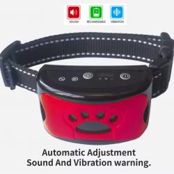 Collier Anti-Aboiement pour Chien Rechargeable USB 7 Niveaux Vibration Son Rouge