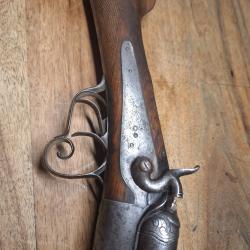 Fusil juxtaposés Cal 12 à chiens et verrou à clé système Lefaucheux