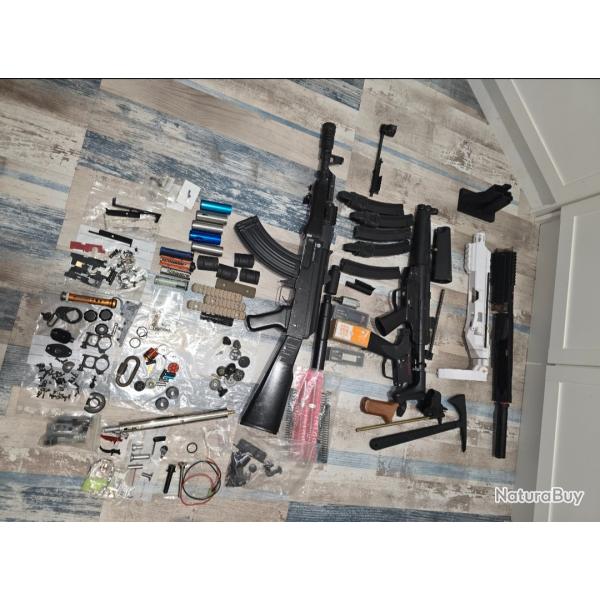 Trs gros lot Airsoft - AK47, MP5, pices upgrade & accessoires